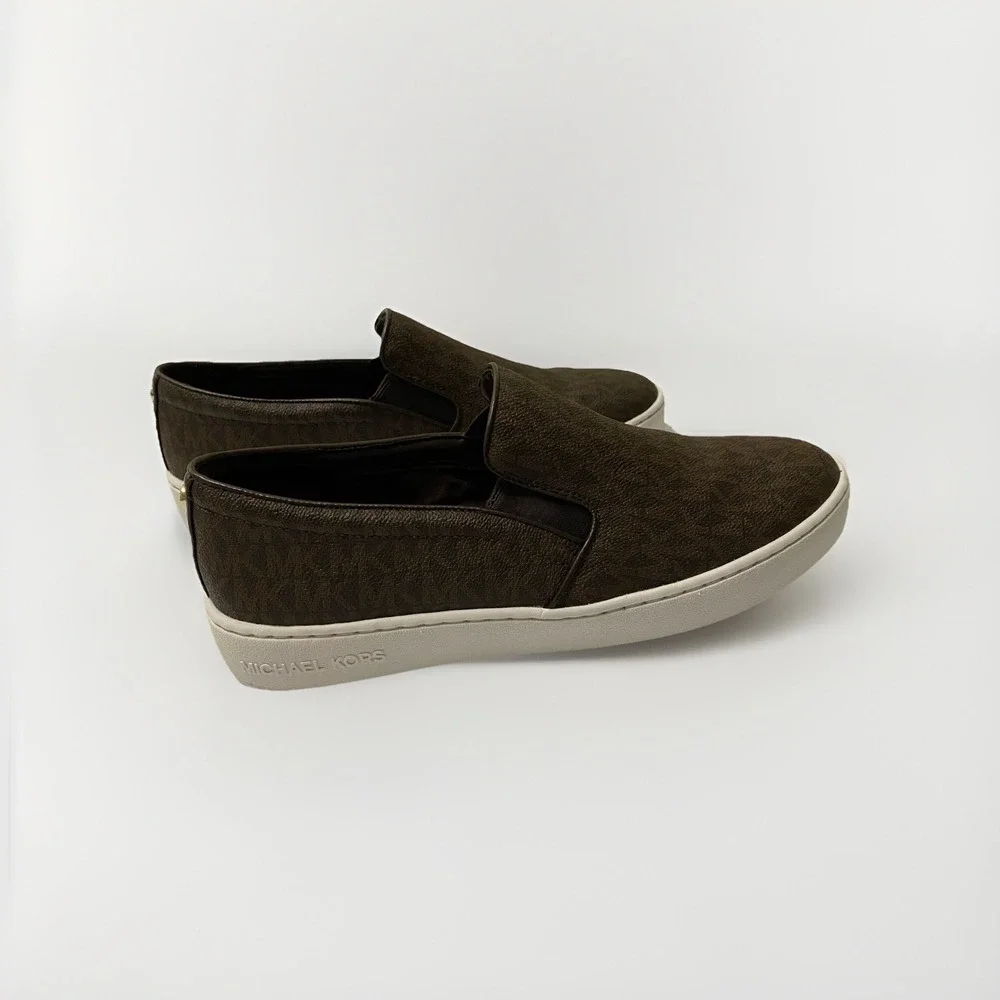 Michael Kors MK Logo Slip On Sneakers Size 8.5 Brown Logo Women's Shoes Low Top
